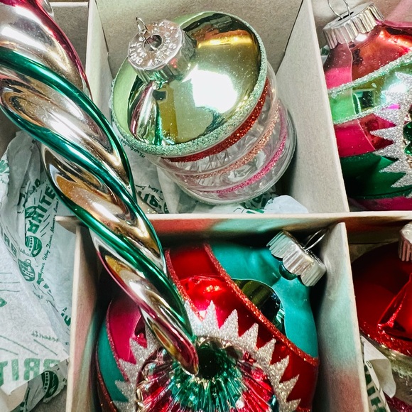 6 Radko Christmas Glass Ornaments Icicles Reflector Beehive Shape Tinsel Inside - Picture 13 of 13